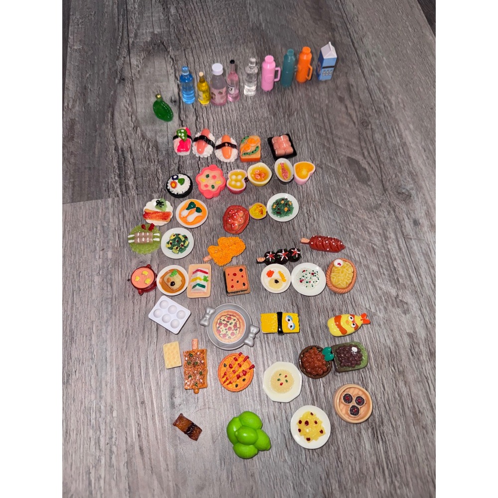 Miniature Food Beverage Charms Lot Sushi Pizza Drinks Dollhouse Accessories 50pc